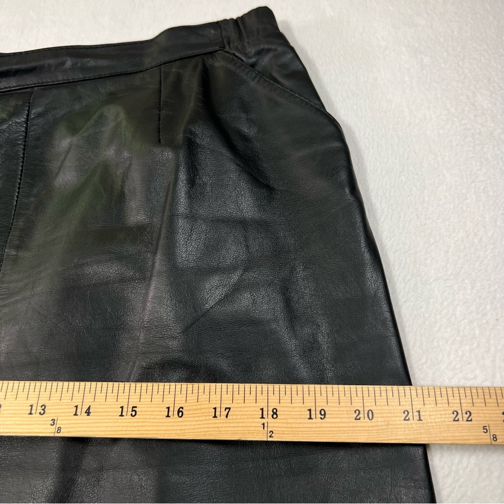 Jacqueline Ferrar Genuine Leather Skirt Women's 14P Black Vintage Slit Lined - Picture 7 of 17